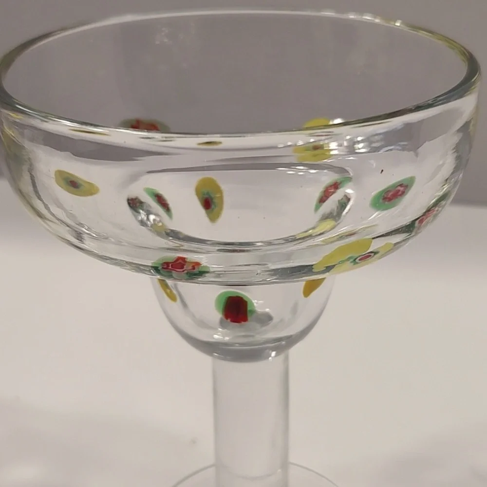 2 Crate & Barrel ZAZZ Millefiori Margarita Cocktail Hand Blown Clear Glass